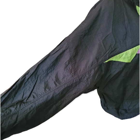 Vtg. Puma Track Jacket Windbreaker Nylon Black w/ Chartreuse Pink Womens Large - Picture 10 of 11